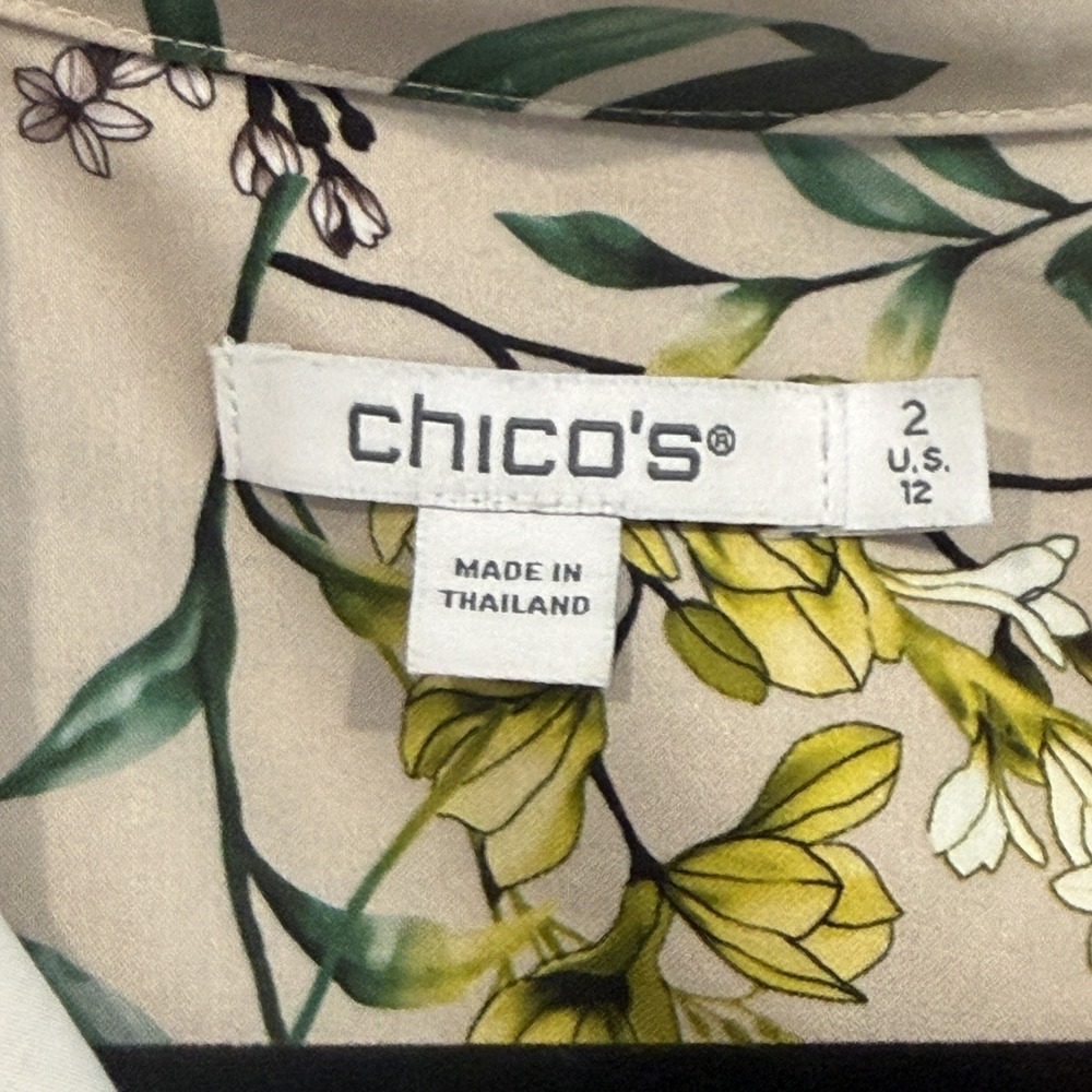Chicos Womens No Iron Wildflower Print 3/4 Sleeve Button Down Shirt Tan Size 12 - Picture 3 of 6